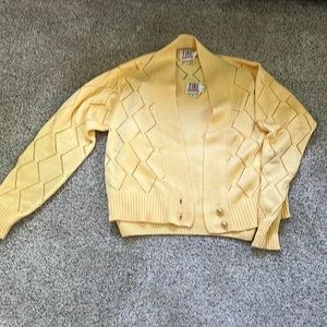 Fia Italia Handloomed Light Yellow Two Button Cardigan and sweater tank set